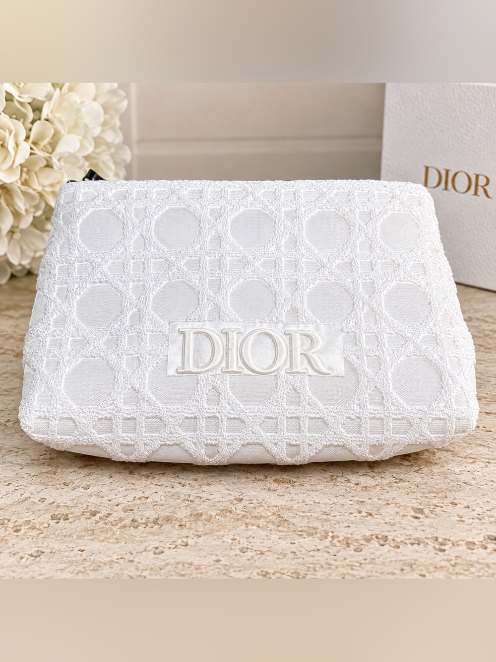 Dior Beauty White Lace Cosmetic Makeup Bag Cannage Logo Pouch VIP GWP